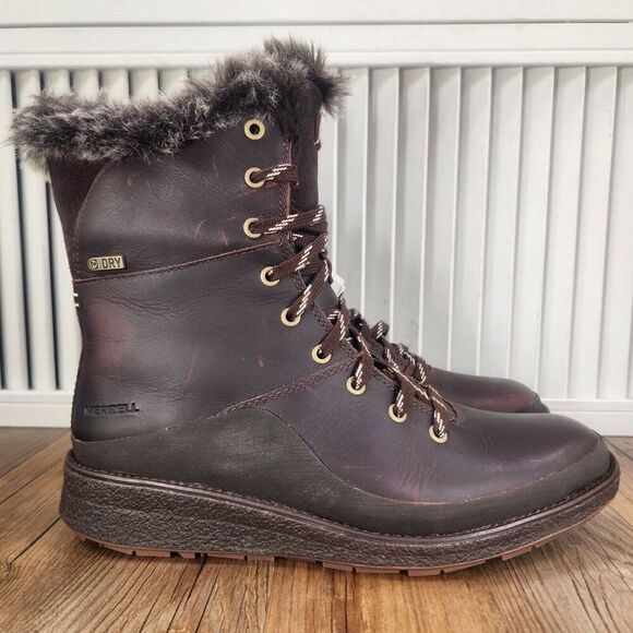 Merrell Tremblant Ezra Lace WP Ice+ Women Sz 7 Brown Leather Vibram Winter Boots - Picture 2 of 12